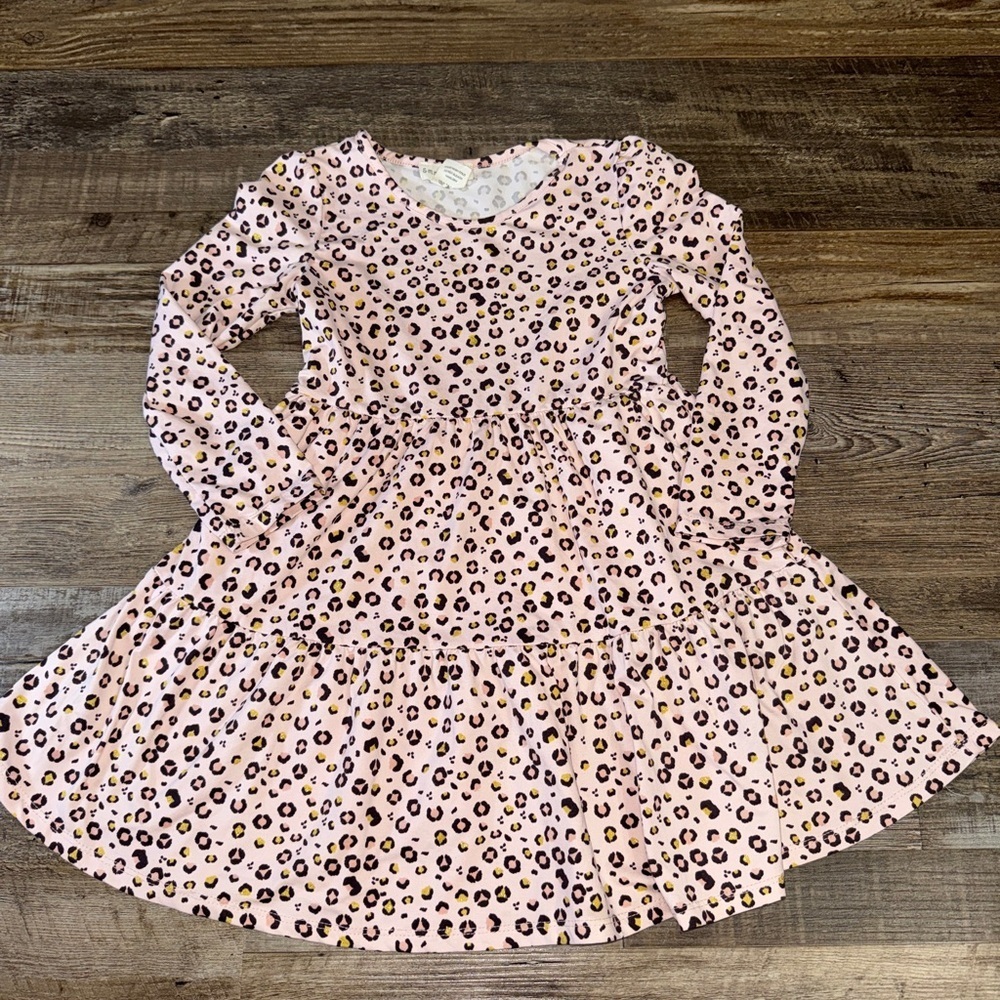 Emma & Elsa Girls Pink Leopard Print Tiered Long Sleeve Dress Size 6 SK-GKD3084X